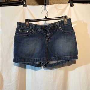 No Boundaries Blue Jean Shorts with Cuffed Hem and Stretch